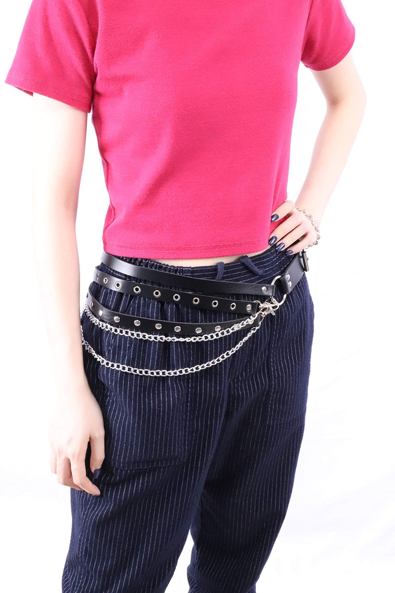 MILAKOO Women's Body Chain Belt PU Leather Gothic Punk Vintage Waist Harness Adjustable - Image 5